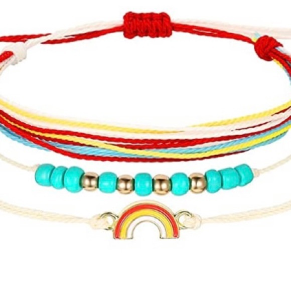 Handmade Rainbow Beaded Charm Bracelet or Anklet - Set of 3 - Picture 4 of 13